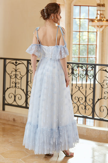 Princess A Line Off the Shoulder Light Blue Long Ball Dress